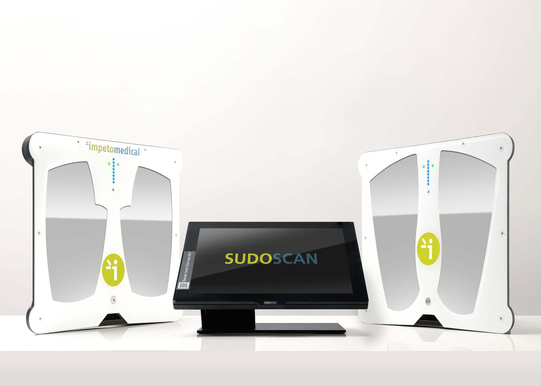 Front faced Image of a Sudoscan 3 information system with docks on each side